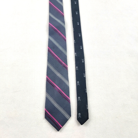 Public Notices Other - Public Notices grey pink stripe skinny tie with skull details 2.25"